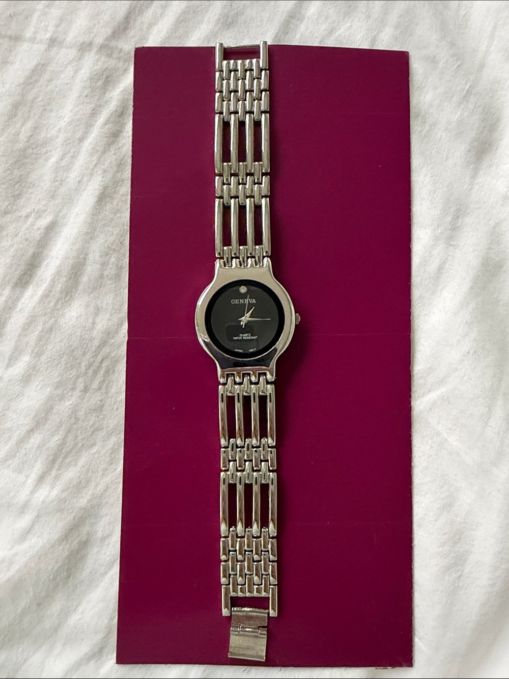 Geneva Silver Bracelet Watch with Black Dial